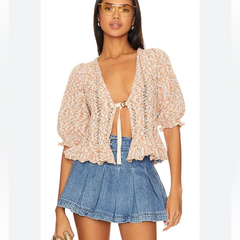 Free People Peach Cream Knit Tie-Front Cardigan